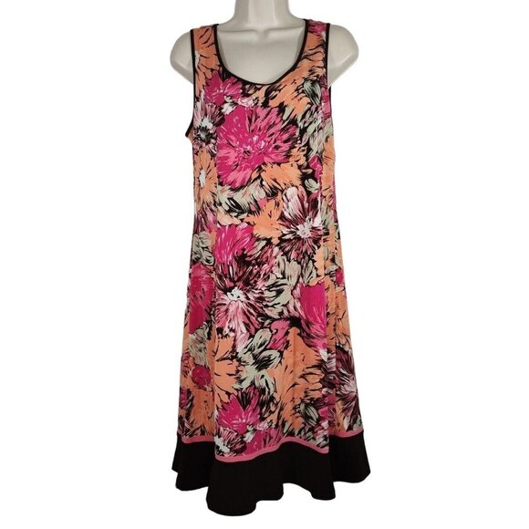 Studio I Tank Swing Shift Dress Women Size 10 Orange Pink Brown Floral Sleeveles - Picture 1 of 7